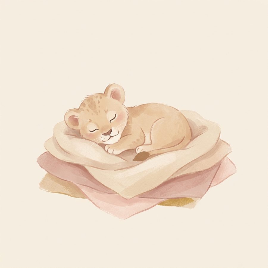 Ilustração de um filhote de leoa dormindo